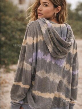 Free People Movement Tie Dye Hoodie Olive Gray Lavender L NWOT